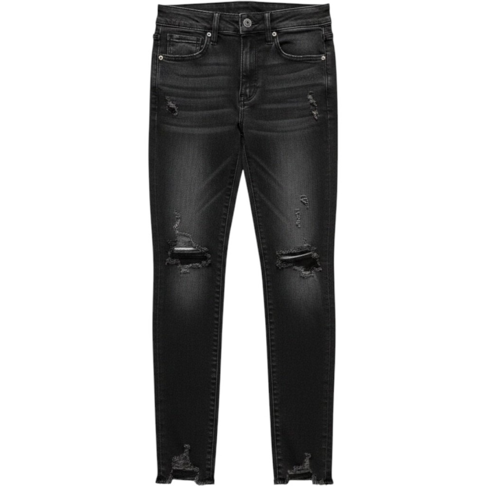 American Eagle Super Stretch X Distressed Skinny Jeans Black Raw Hem Womens 4